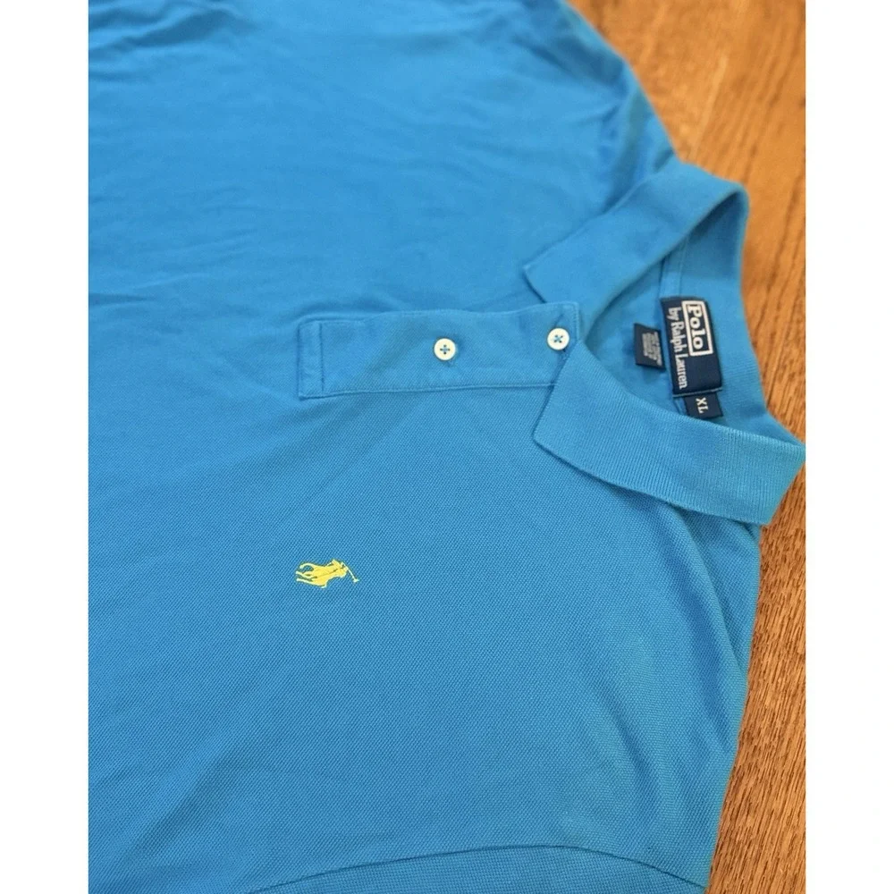 Polo By Ralph Lauren Bright Blue Men's Short Sleeve XL Shirt Yellow Pony